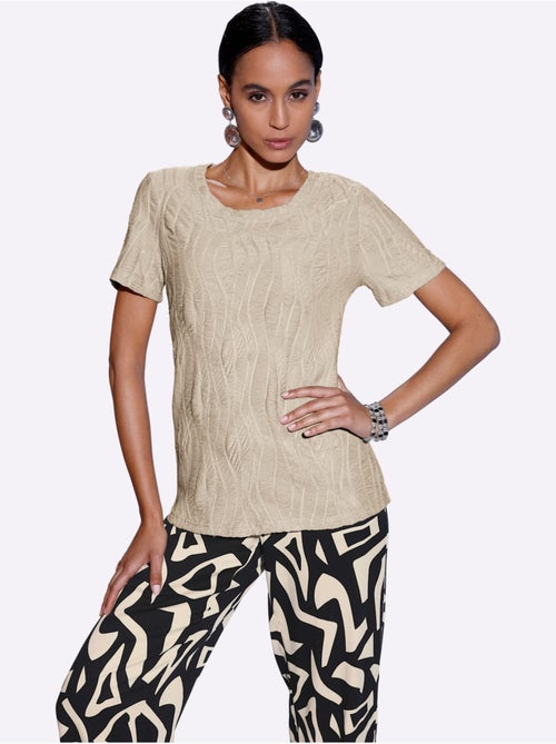 T-shirt à Encolure Ronde Structure Jacquard - Taille Standard - helline - Kiabi