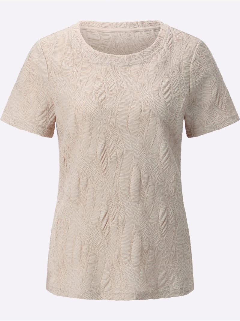 T-shirt à Encolure Ronde Structure Jacquard - Taille Standard - Helline Sable - Kiabi