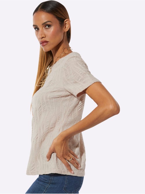 T-shirt à Encolure Ronde Structure Jacquard - Taille Standard - helline - Kiabi