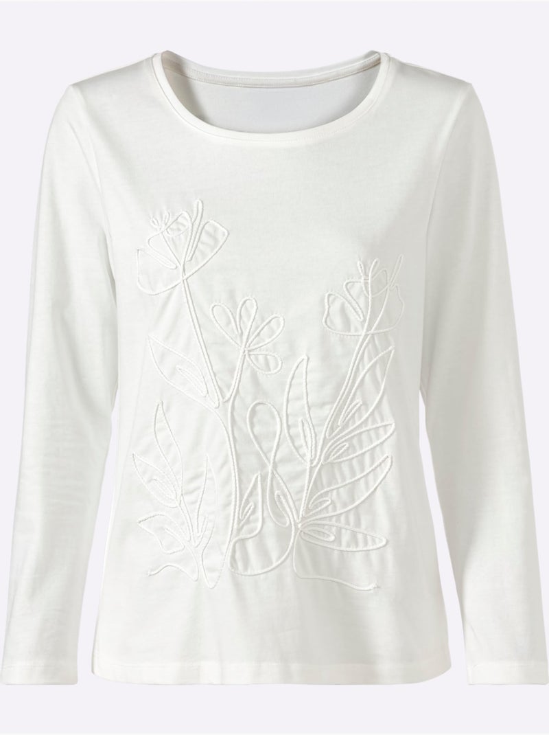 T-shirt à encolure ronde superbe broderie de cordonnet - taille standard - witt Ecru - Kiabi