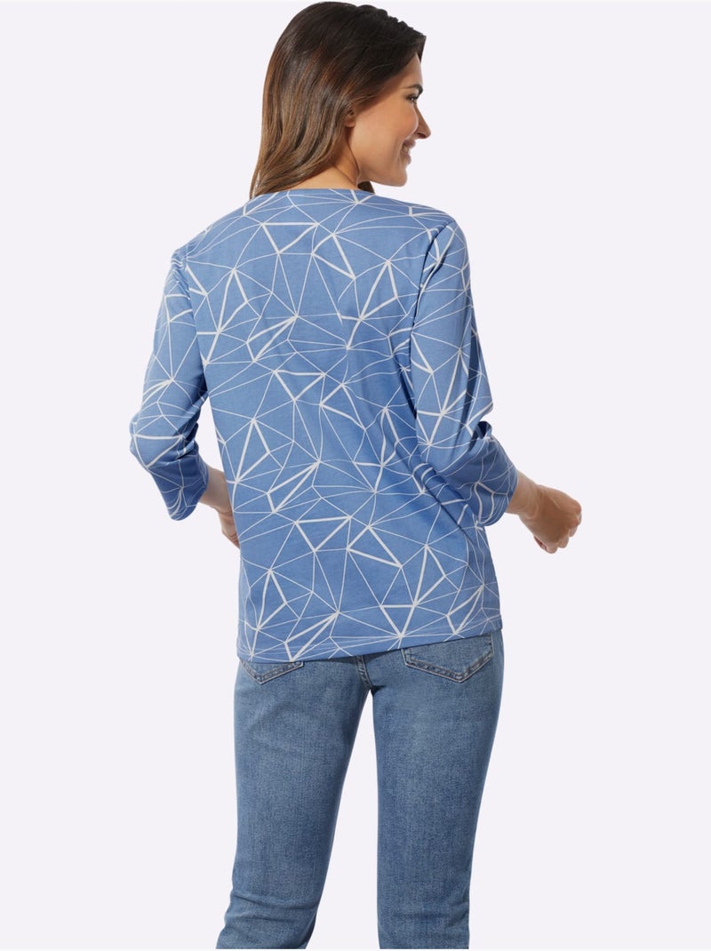 T-shirt à Encolure Ronde Superbe Motif Graphique - Taille Standard - Moda Vilona Bleu Ecru - Kiabi