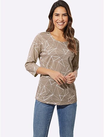 T-shirt à Encolure Ronde Superbe Motif Graphique - Taille Standard - Moda Vilona