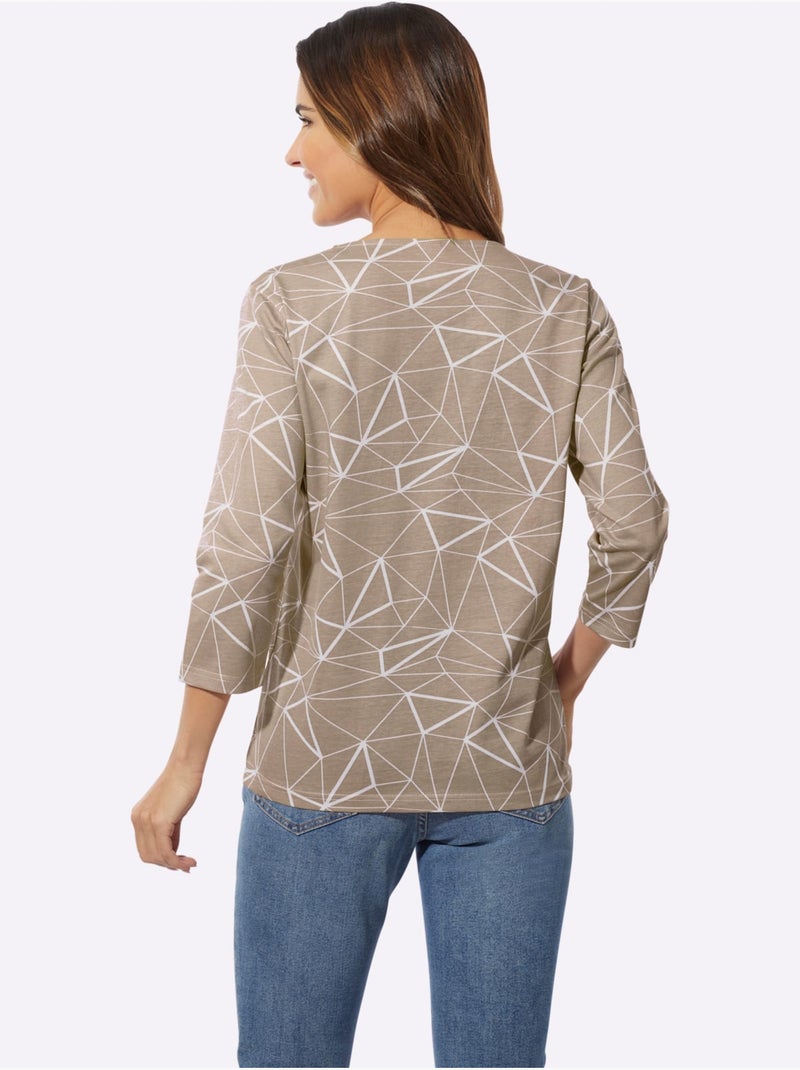 T-shirt à Encolure Ronde Superbe Motif Graphique - Taille Standard - Moda Vilona Ecru - Kiabi