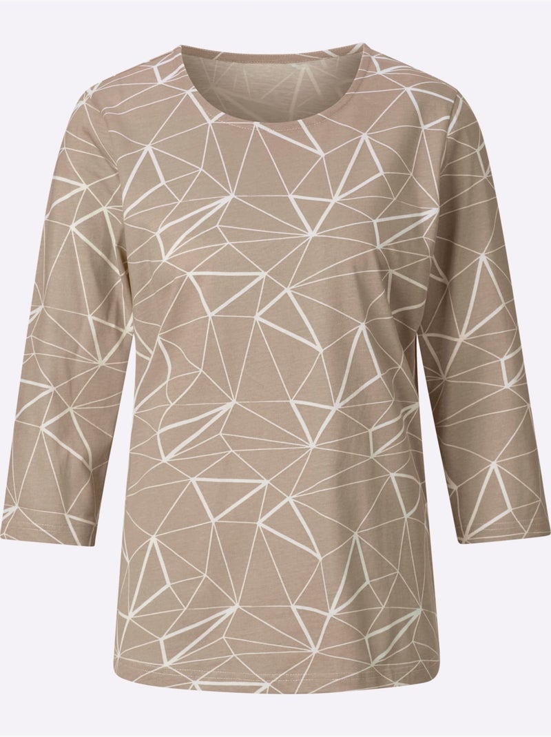 T-shirt à Encolure Ronde Superbe Motif Graphique - Taille Standard - Moda Vilona Ecru - Kiabi