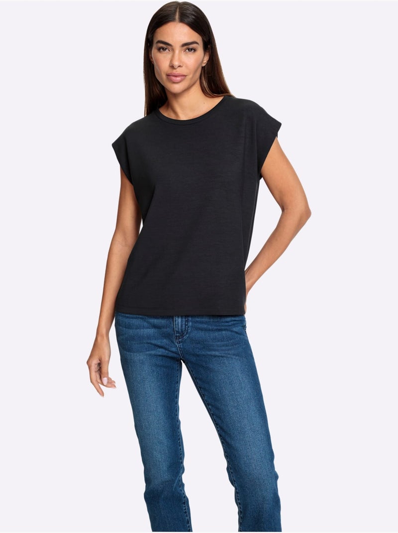 T-shirt à Encolure Ronde Ultra-doux Avec Modal - Taille Standard - Helline Noir - Kiabi