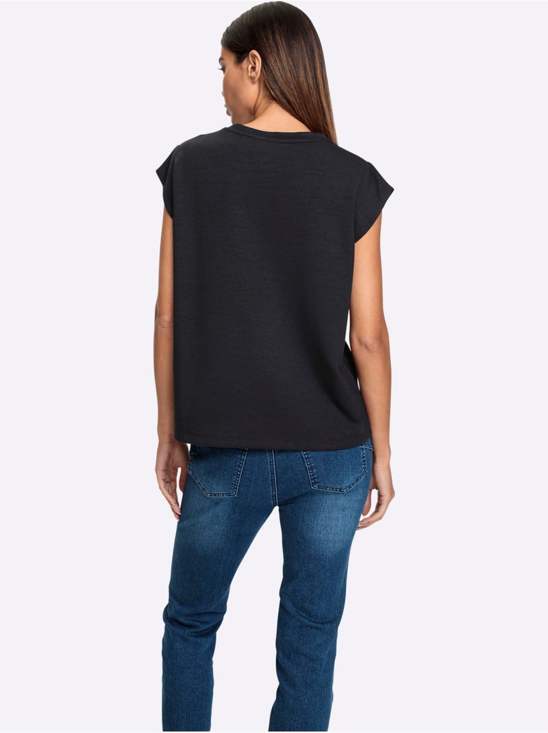 T-shirt à Encolure Ronde Ultra-doux Avec Modal - Taille Standard - Helline Noir - Kiabi