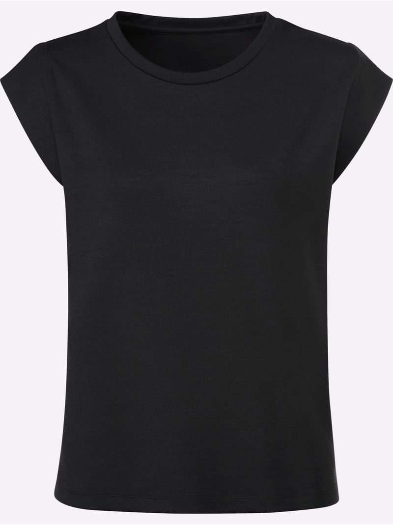 T-shirt à Encolure Ronde Ultra-doux Avec Modal - Taille Standard - Helline Noir - Kiabi