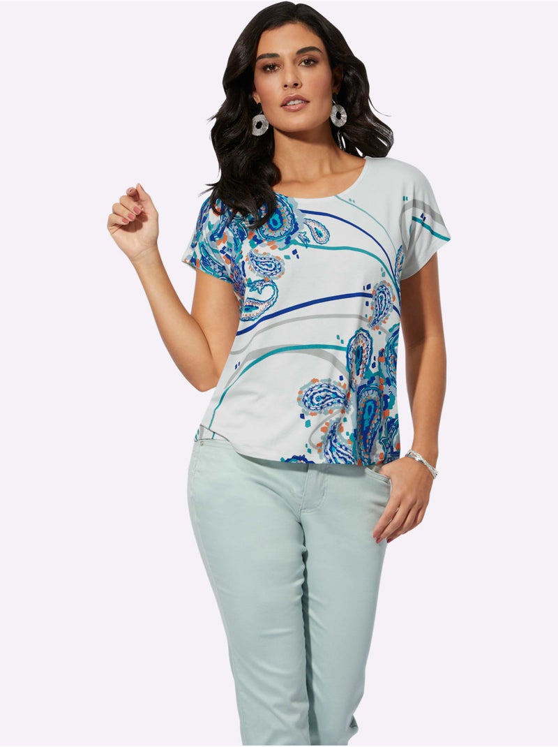 T-shirt à Encolure Ronde Viscose - Taille Standard - Helline Beige/Vert - Kiabi