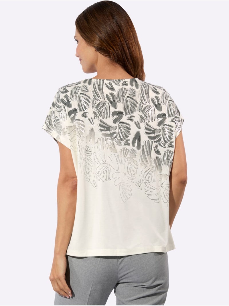 T-shirt à Encolure Ronde Viscose - Taille Standard - Witt Blanc Gris - Kiabi