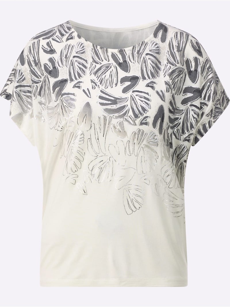 T-shirt à Encolure Ronde Viscose - Taille Standard - Witt Blanc Gris - Kiabi