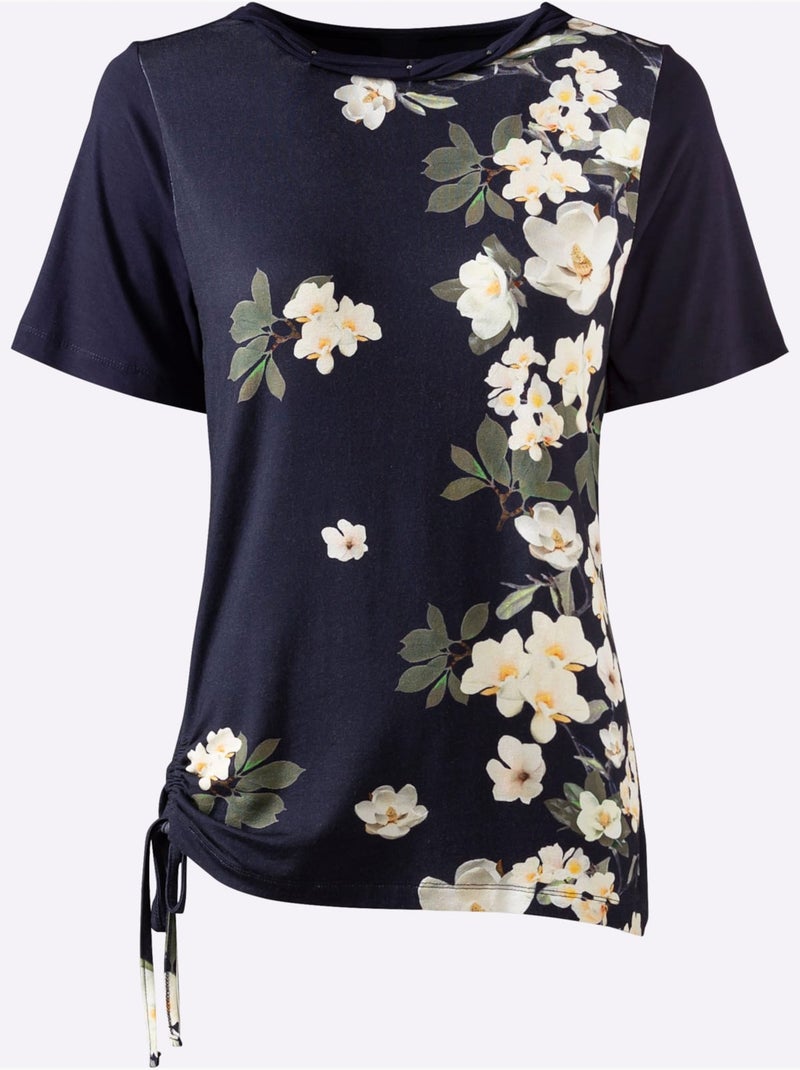 T-shirt à Encolure Ronde Viscose - Taille Standard - Witt Ecru/Marine - Kiabi