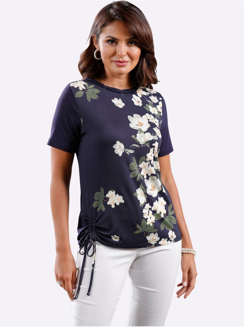 T-shirt à Encolure Ronde Viscose - Taille Standard - Witt Ecru/Marine - Kiabi
