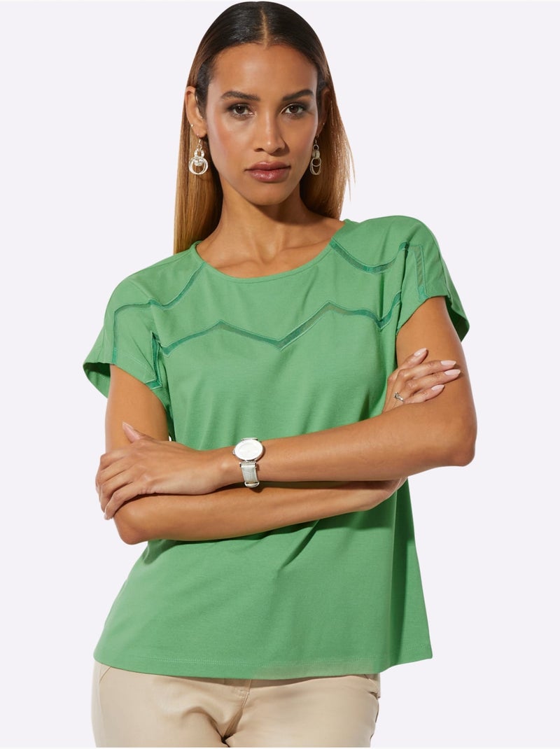 T-shirt à Encolure Ronde Viscose (ecovero) - Taille Standard - Helline Vert - Kiabi