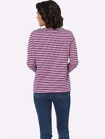 T-shirt à encolure u à manches longues avec rayures sportives - taille standard - witt