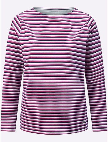 T-shirt à encolure u à manches longues avec rayures sportives - taille standard - witt