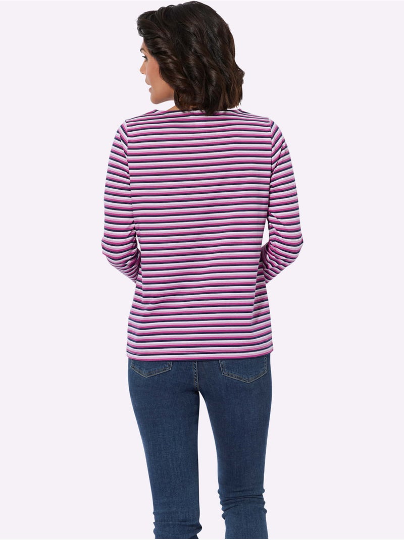 T-shirt à encolure u à manches longues avec rayures sportives - taille standard - witt Bleu Magenta - Kiabi