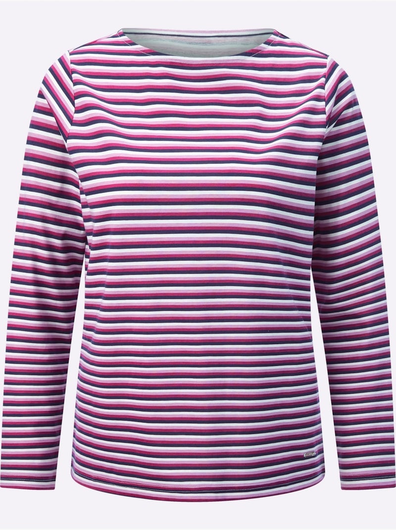 T-shirt à encolure u à manches longues avec rayures sportives - taille standard - witt Bleu Magenta - Kiabi