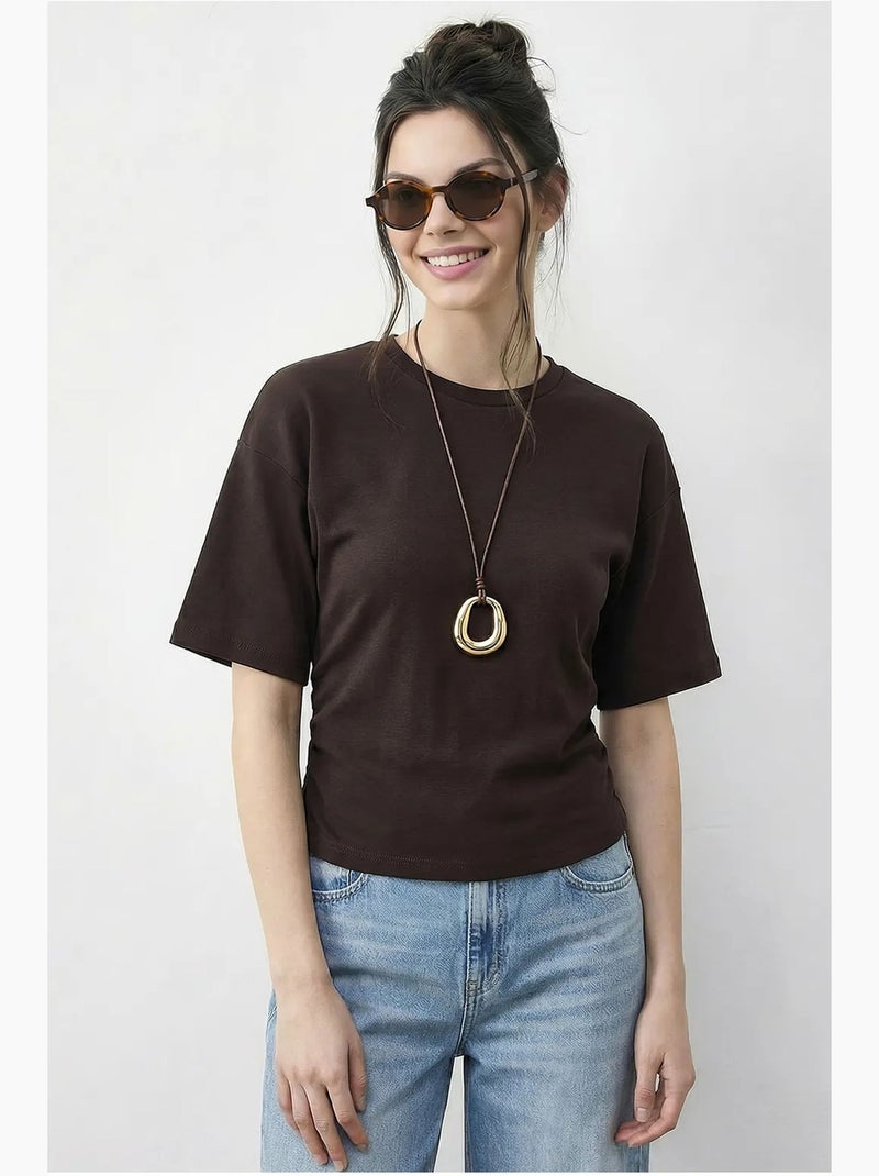 T-shirt à enfiler coupe classique, col rond lucci Marron foncé - Kiabi