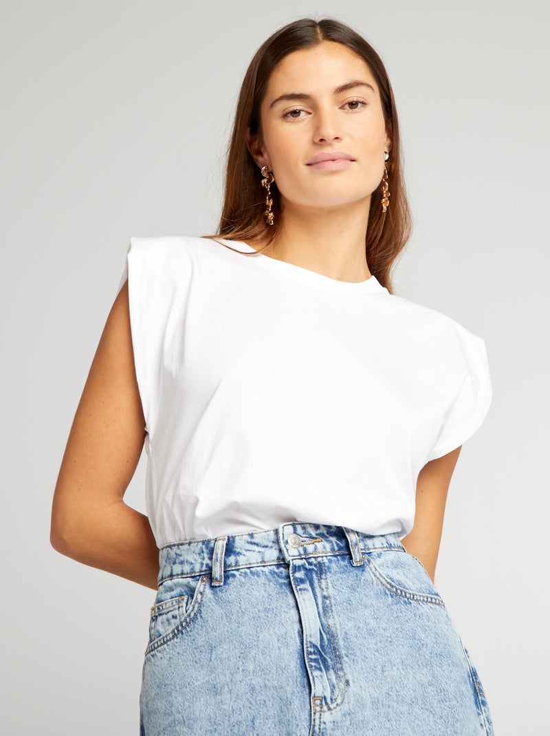 T-shirt à épaulettes blanc - Kiabi