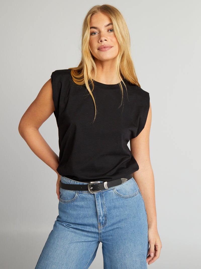 T-shirt à épaulettes noir - Kiabi