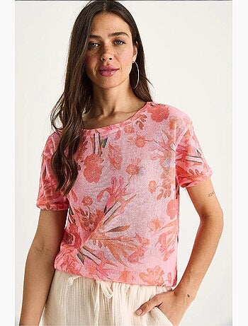 T-shirt à imprimé floral et col rond lucci