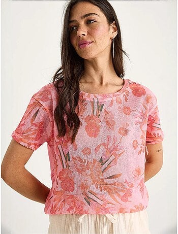 T-shirt à imprimé floral et col rond lucci