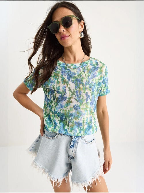 T-shirt à imprimé floral et col rond lucci - Kiabi T-shirt à imprimé floral et col rond lucci - Kiabi