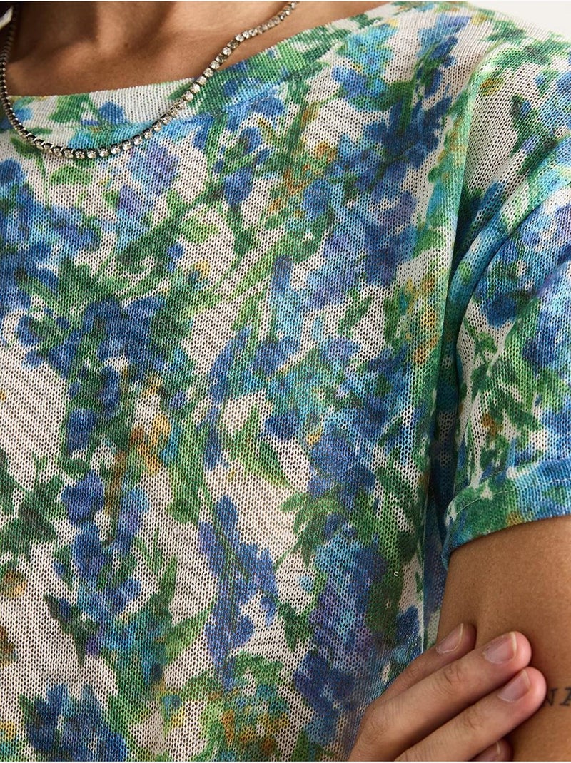 T-shirt à imprimé floral et col rond lucci Vert - Kiabi