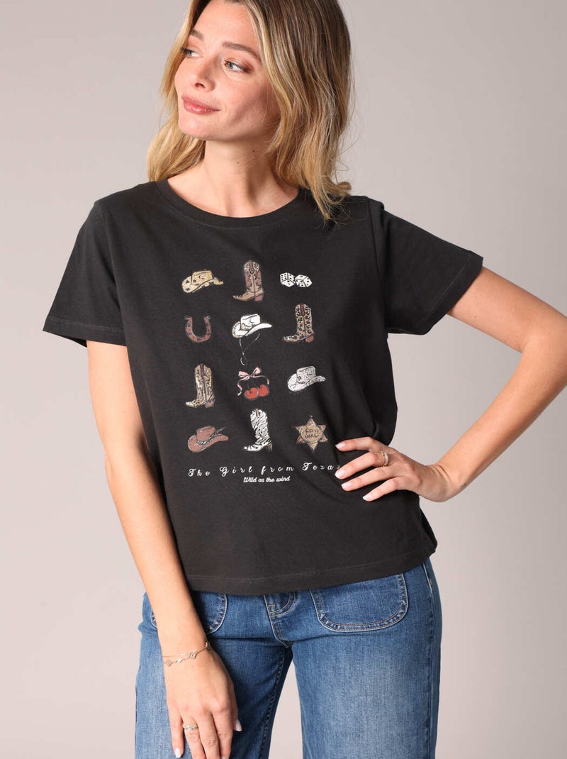 T-shirt à imprimé western en 100% coton 'Deeluxe' gris anthracite - Kiabi
