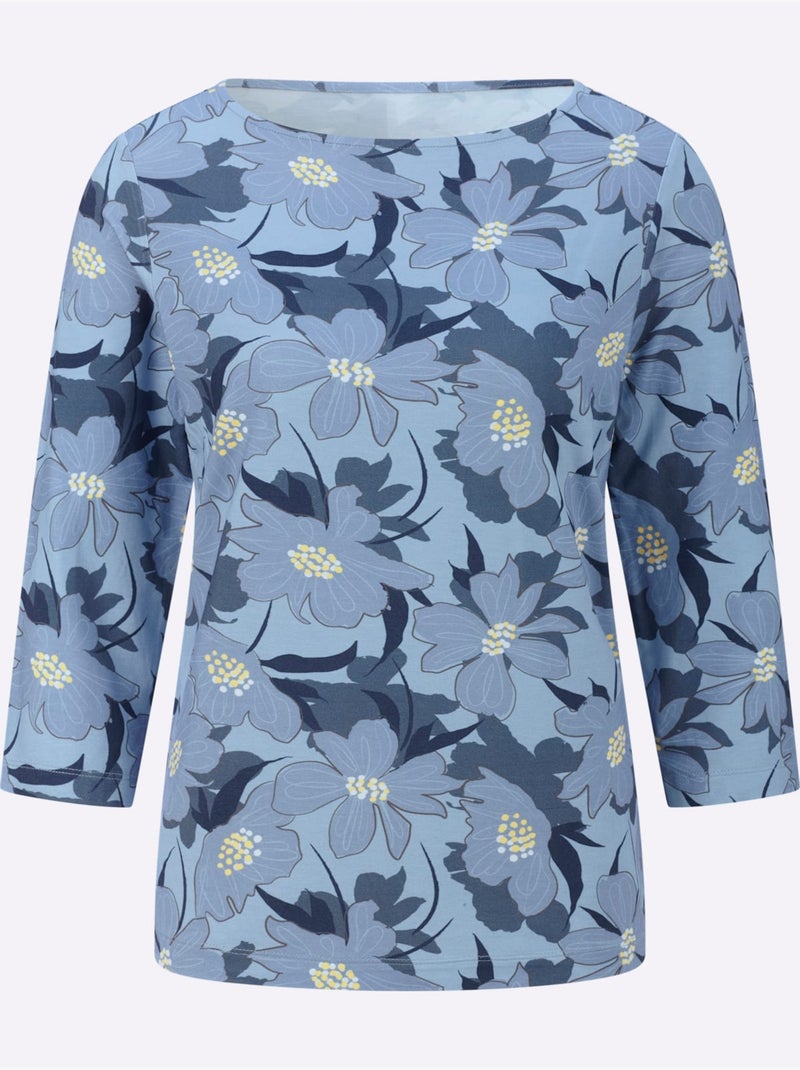 T-shirt à manches 3/4 - taille standard - helline Bleu Ecru - Kiabi