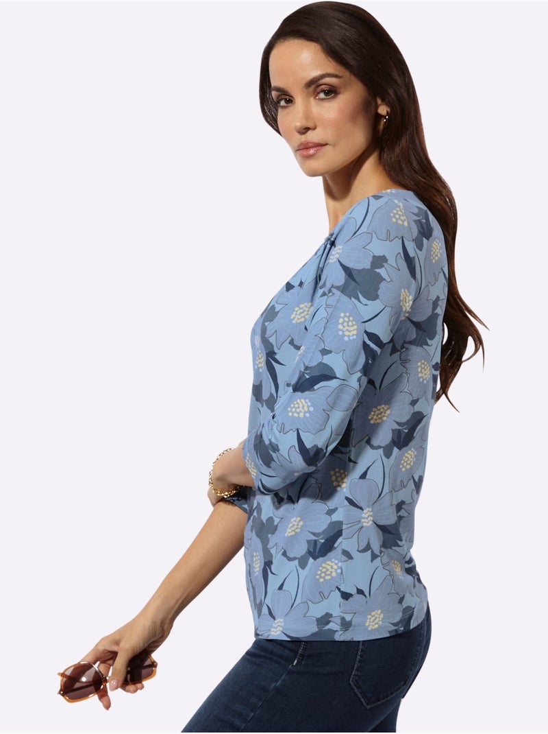 T-shirt à manches 3/4 - taille standard - helline Bleu Ecru - Kiabi