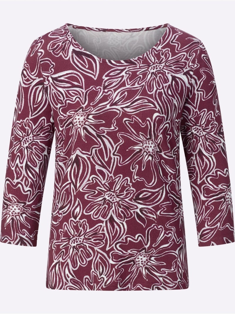 T-shirt à manches 3/4 - taille standard - helline Bordeaux - Kiabi