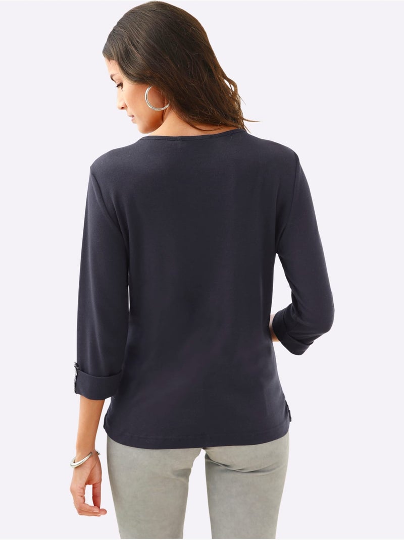 T-shirt à Manches 3/4 50% Coton - Taille Standard - Witt Bleu marine - Kiabi