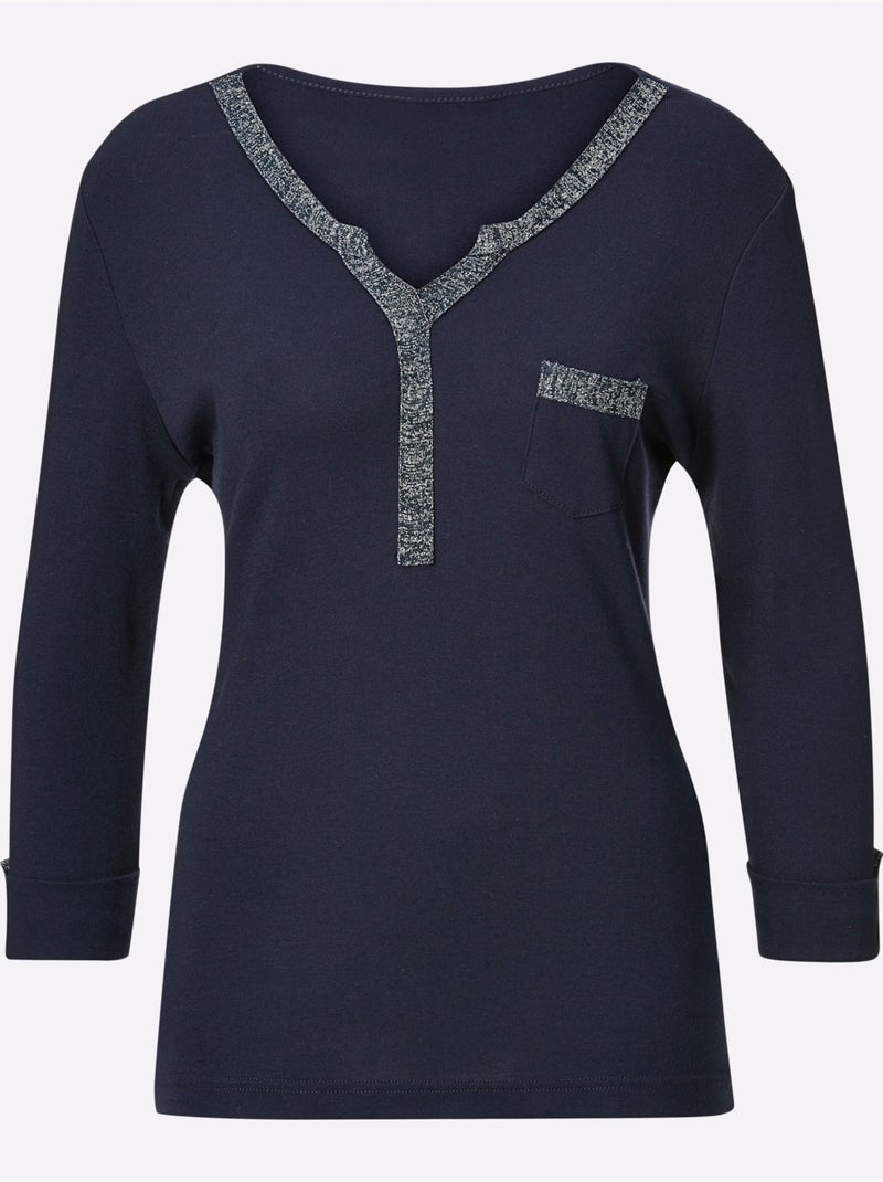 T-shirt à Manches 3/4 50% Coton - Taille Standard - Witt Bleu marine - Kiabi