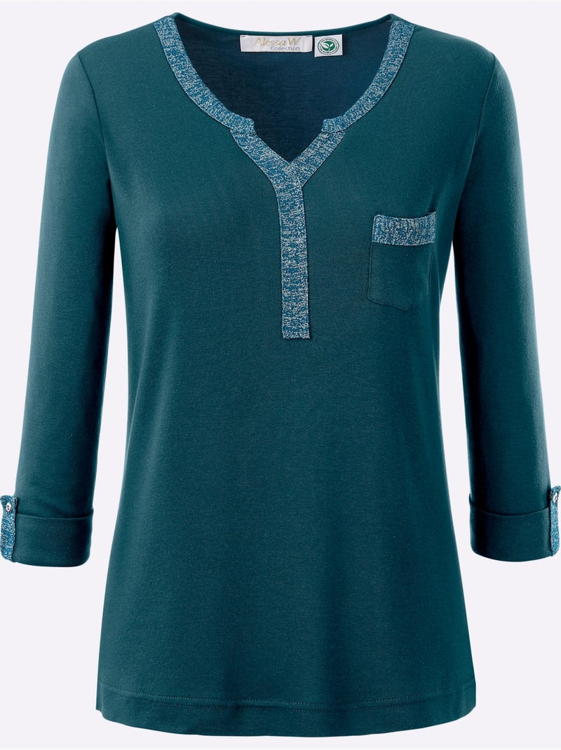 T-shirt à Manches 3/4 50% Coton - Taille Standard - Witt Bleu pétrole - Kiabi