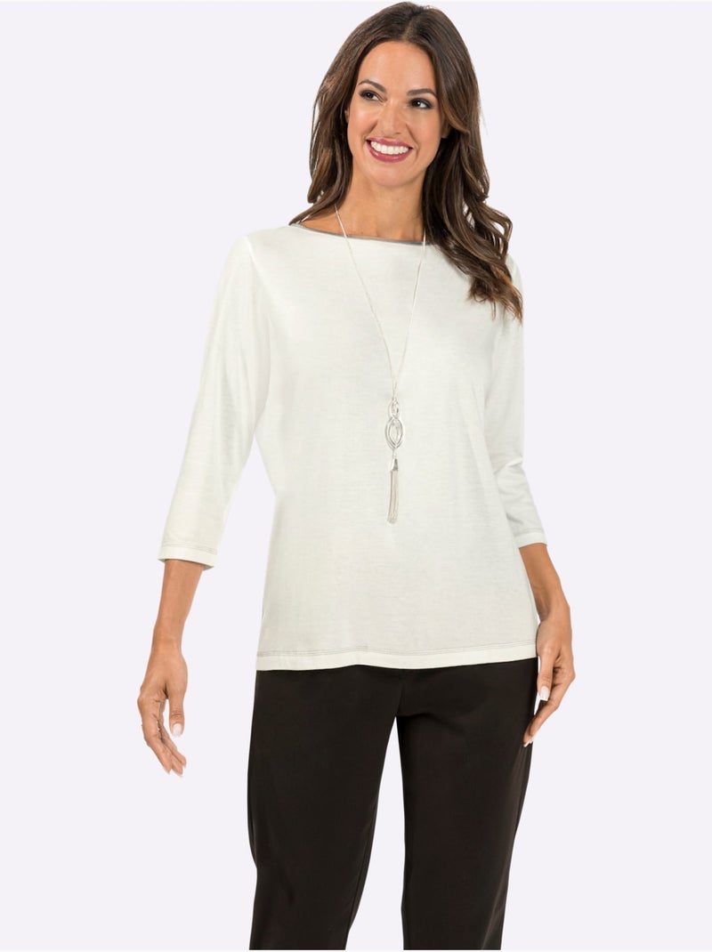 T-shirt à Manches 3/4 50% Coton - Taille Standard - Witt Ecru - Kiabi