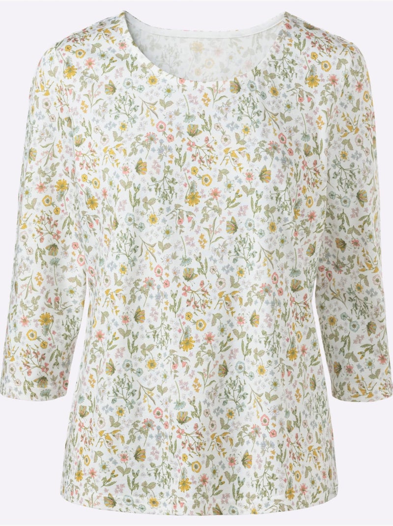 T-shirt à Manches 3/4 50% Coton - Taille Standard - Witt Ecru - Kiabi