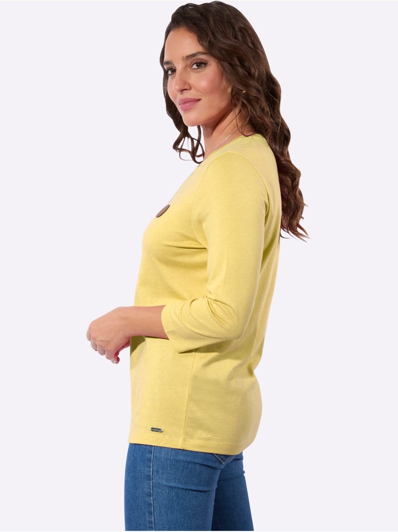 T-shirt à Manches 3/4 50% Coton - Taille Standard - Witt Jaune citron - Kiabi