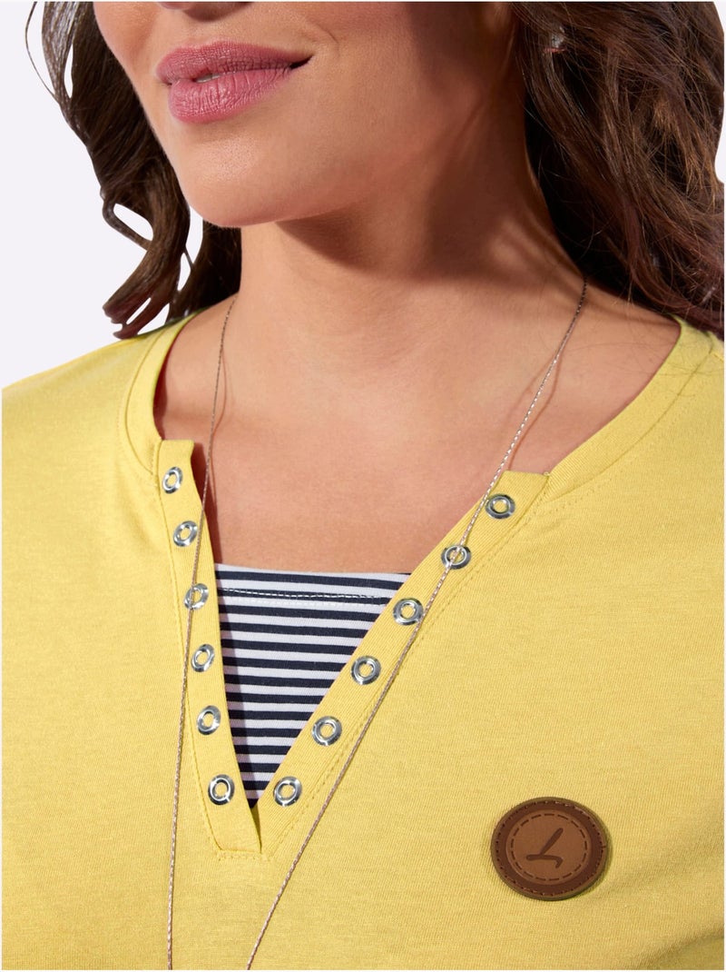 T-shirt à Manches 3/4 50% Coton - Taille Standard - Witt Jaune citron - Kiabi