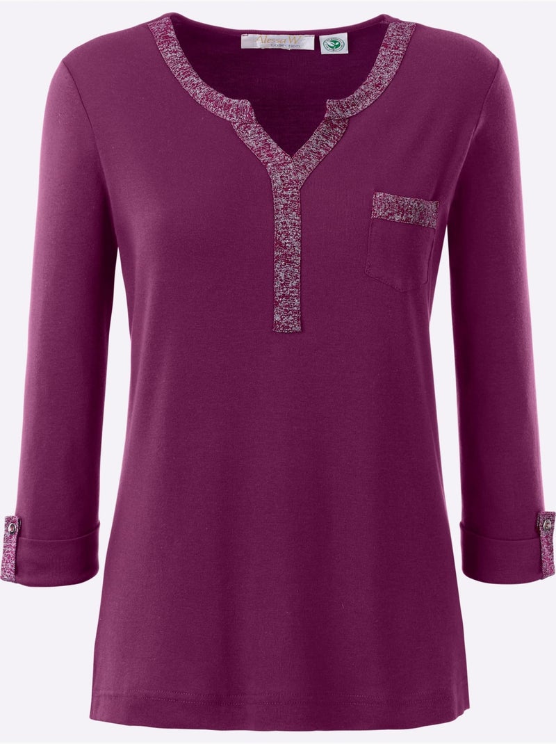 T-shirt à Manches 3/4 50% Coton - Taille Standard - Witt Violet - Kiabi