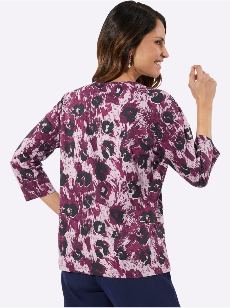 T-shirt à Manches 3/4 50% Coton Et 50% Modal - Taille Standard - Witt Bordeaux - Kiabi