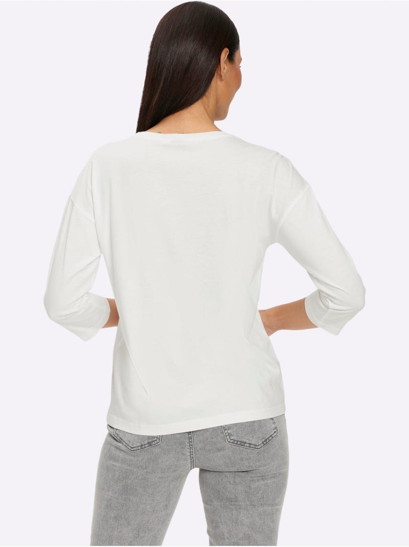 T-shirt à manches 3/4 50% modal - taille standard - helline Ecru - Kiabi