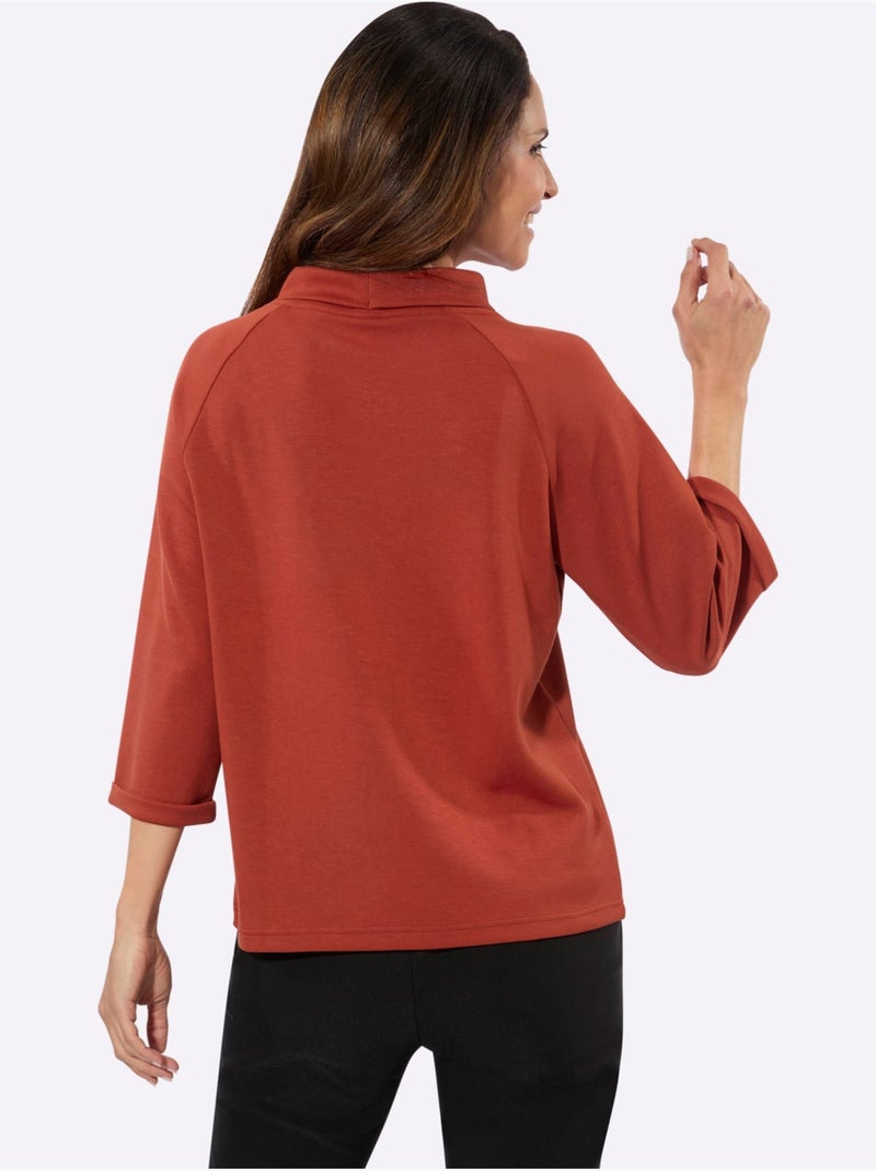 T-shirt à Manches 3/4 50% Modal - Taille Standard - Witt Orange/Rouge - Kiabi