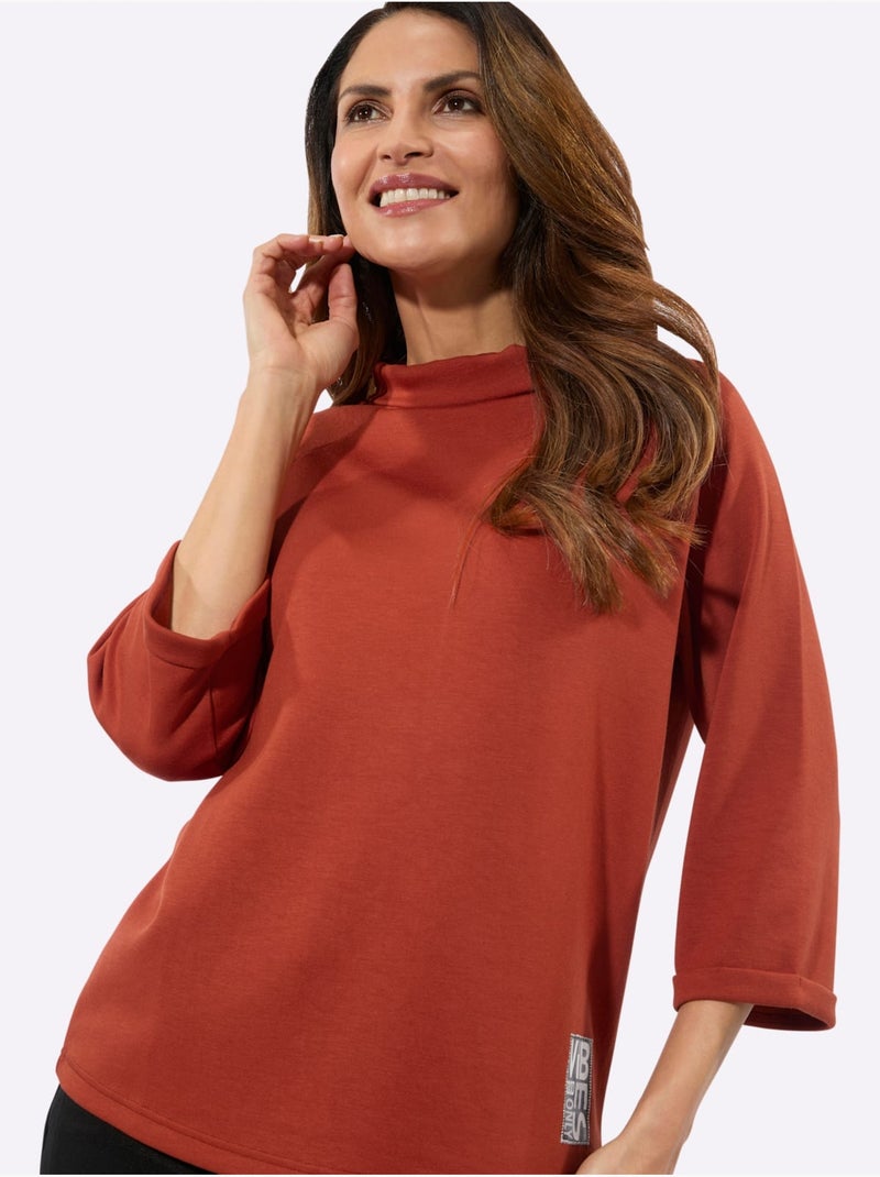T-shirt à Manches 3/4 50% Modal - Taille Standard - Witt Orange/Rouge - Kiabi