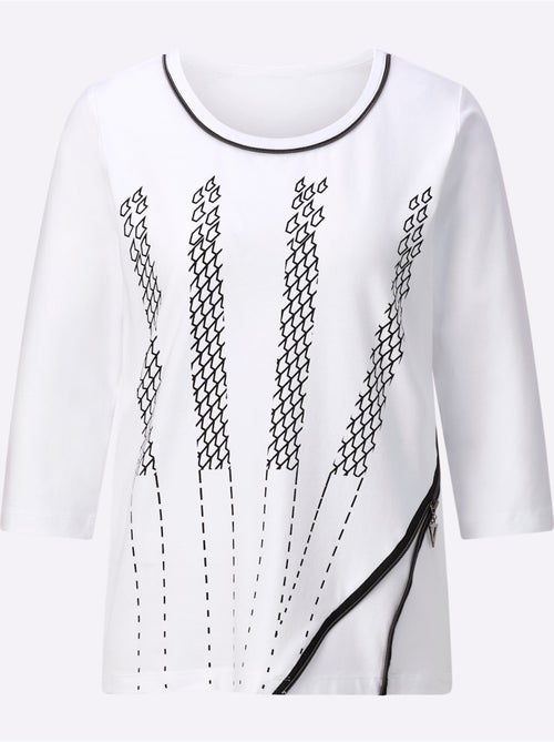 T-shirt à Manches 3/4 95% Coton - Taille Standard - Helline - Kiabi