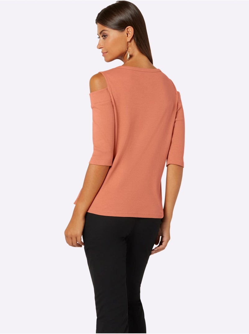 T-shirt à Manches 3/4 95% Coton - Taille Standard - Helline Orange - Kiabi