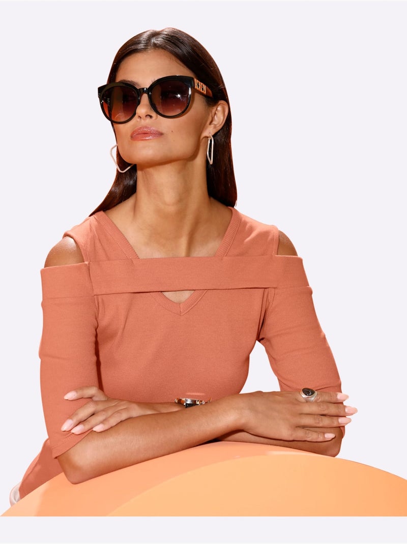 T-shirt à Manches 3/4 95% Coton - Taille Standard - Helline Orange - Kiabi