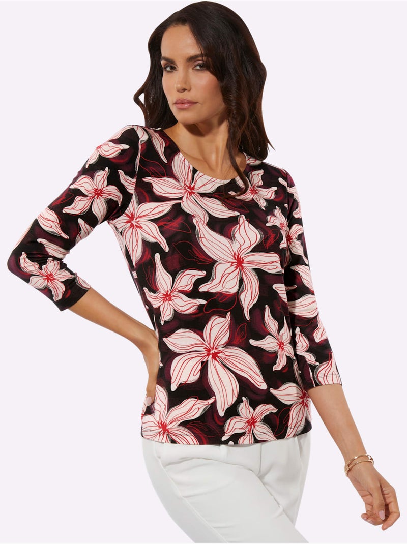 T-shirt à Manches 3/4 95% Lyocell (tencel) - Taille Standard - Helline Noir Blanc - Kiabi