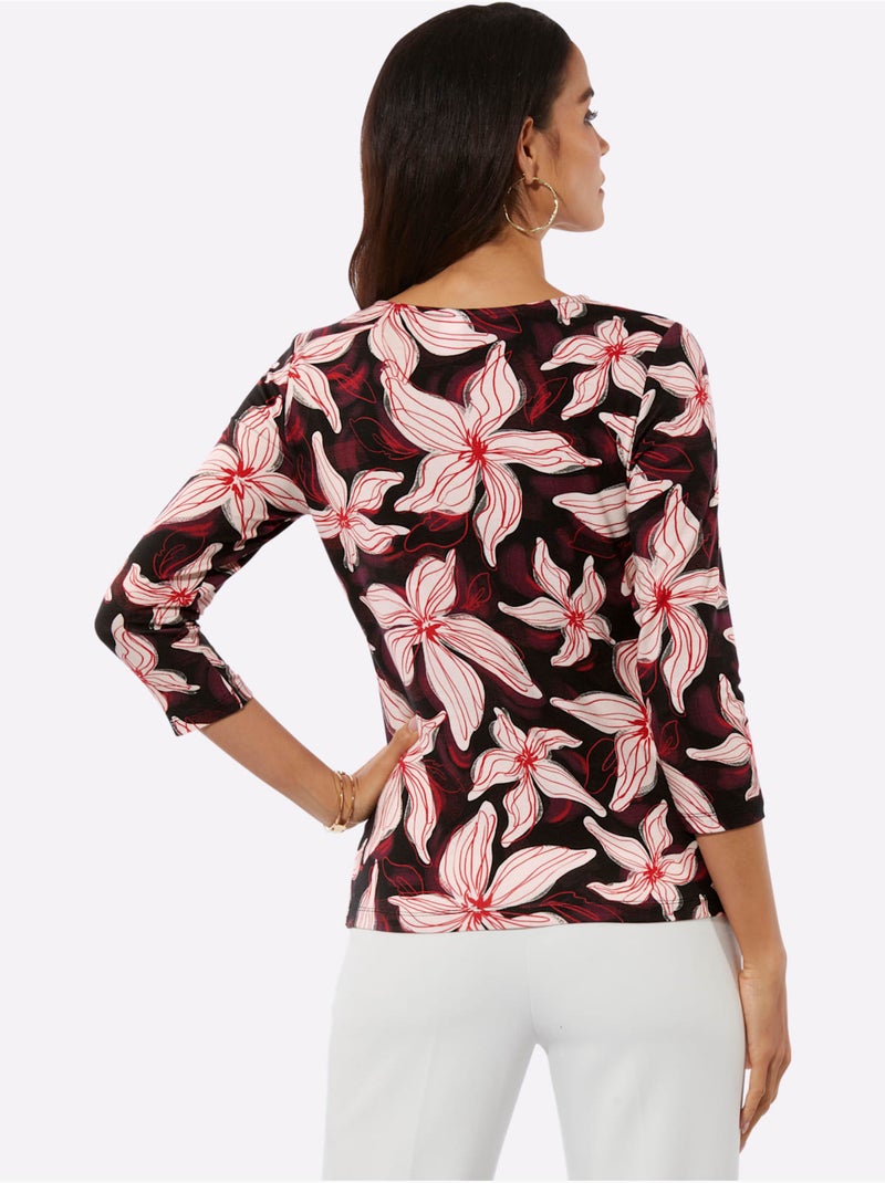 T-shirt à Manches 3/4 95% Lyocell (tencel) - Taille Standard - Helline Noir Blanc - Kiabi
