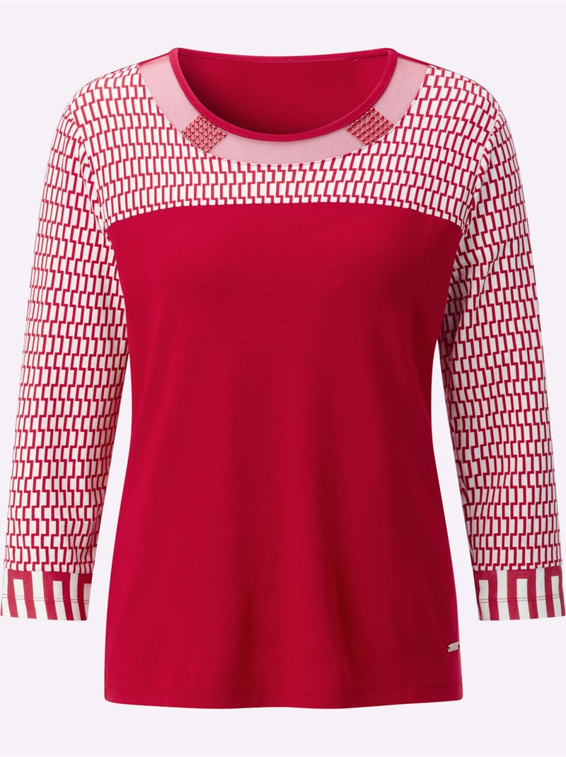 T-shirt à Manches 3/4 95% Viscose (ecovero) - Taille Standard - Witt Blanc Rouge - Kiabi